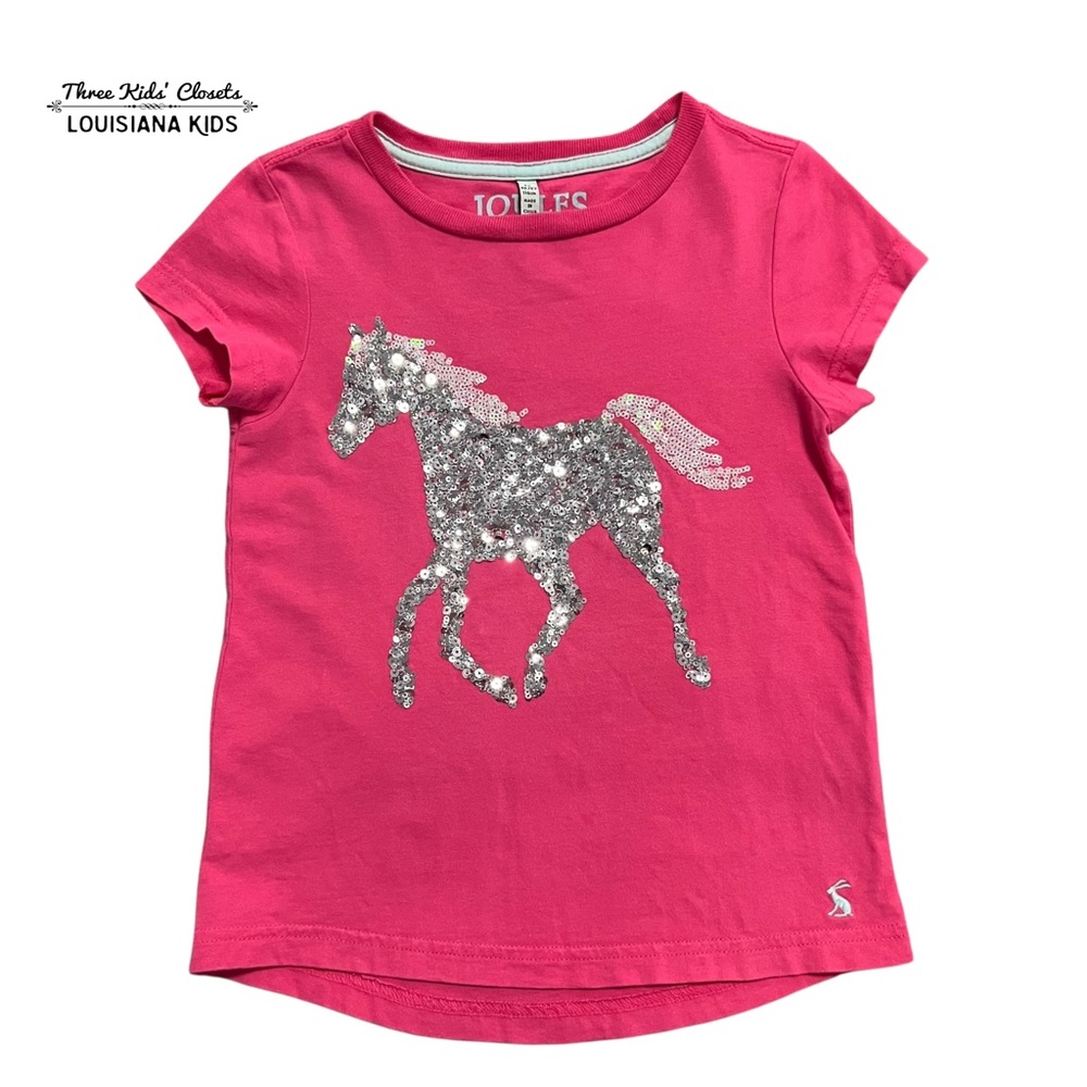 Joules 6Y Pink Sequin Horse Tee Shirt